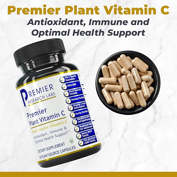 Premier Research Labs Vitamin C Supplement - Natural Vitamin C, Whole Food Vitamin C, Essential C Complex, Pure with Bioflavonoids & Organic Ingredients - 60 Vegetarian Capsules