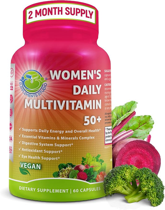 Women's Daily Multivitamin 50 Plus - Vegan Methylated Multivitamin for Women 50 and Over with Biotin, Organic Superfoods & Lutein - Eye, Energy, Gut & Optimal Health Support - Easy to Swallow Capsules