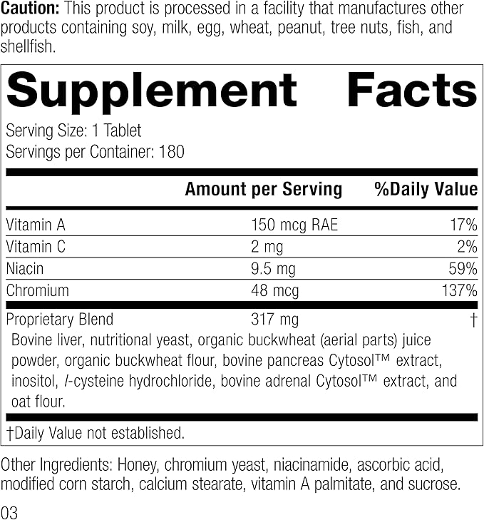 Standard Process Inc. Chromium Complex - Whole Food Digestion and Digestive Health with L-Cysteine Hydrochloride, Chromium, Ascorbic Acid, Buckwheat, Oat Flour - 180 Tablets