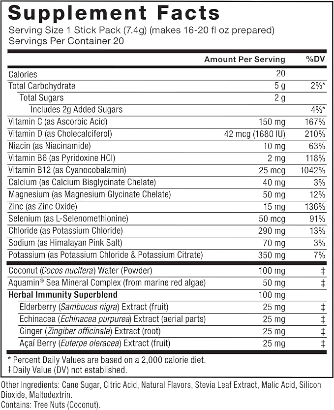 Force Factor Liquid Labs Immunity Electrolytes Powder & Immune Support Supplement,Hydration Packets with Immunity Vitamins,Electrolytes,Minerals,& Antioxidants,Fresh Citrus Flavor,20 Stick Packs