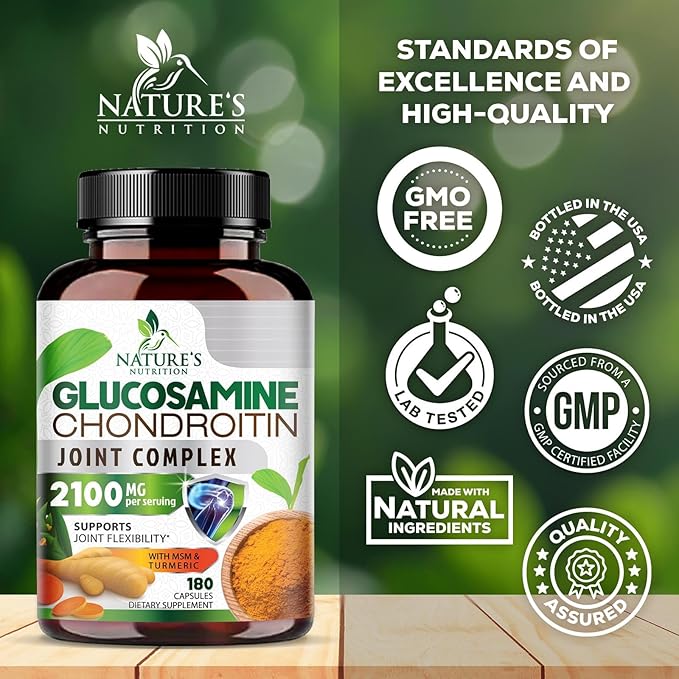 Glucosamine Chondroitin MSM 2100mg Complex - Joint Support Supplement Turmeric & Boswellia, Triple Strength Glucosamine Capsules - Support for Joint Mobility with Quercetin Bromelain - 180 Capsules