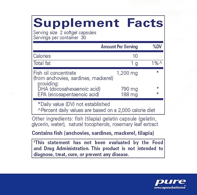 Pure Encapsulations DHA Ultimate | Eco-Friendly Supercritical CO2 Extracted DHA Fish Oil Concentrate | 60 Softgel Capsules