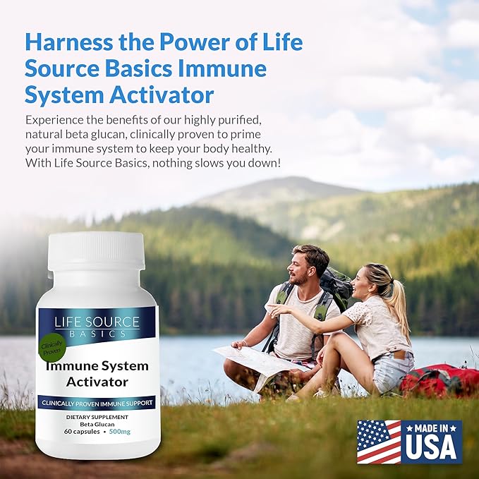 Life Source Basics Immune System Support Activator - High Purity Beta 1,3/1,6 Glucan - Immunity and Vitamin Supplement Non-GMO & Vegan Friendly for Men & Women, Gluten-Free 500 mg - 60 Capsules