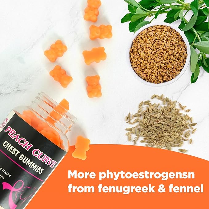 Chest Gummies for Enhance Curvy Body, 60 Count, Bear Shape Chest Support Gummies for Confidence Lifting, Peach Flavor Weight Gainer Vitamin BBL Gummy for Women Men Workout Enhancement