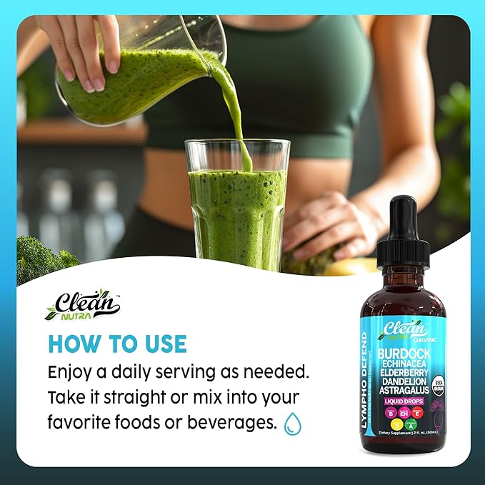 Organic Lymphatic Drainage Supplement | Lymphatic Support Drops | Burdock Root Echinacea Elderberry Dandelion Astragalus Milk Thistle Sea Moss Red Clover Cleanse Marigold Drop by Clean Nutra