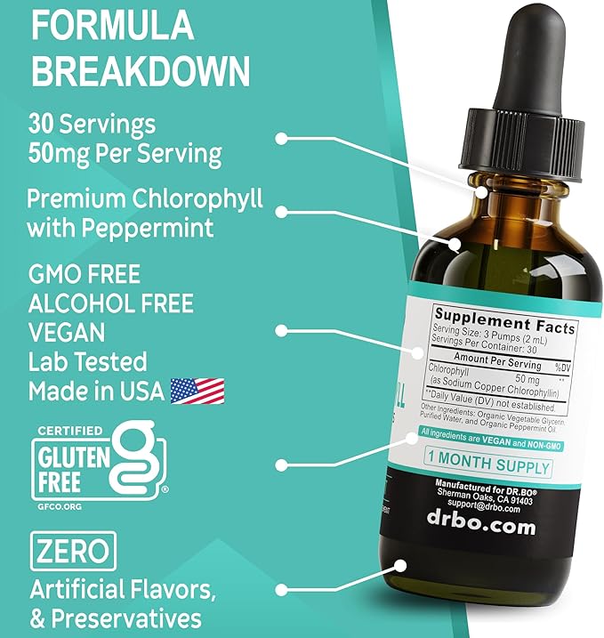 Chlorophyll Liquid Drops Body Detox - Vegan Liquid Chlorophyll Drops Odor Cleanse Supplement, Energy & Immune Support, Internal Deodorant, Body Deodorizing Supplement - Natural Deodorant Water 2 oz