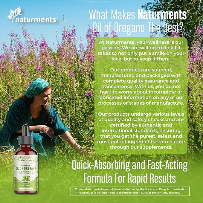Naturments Oregano Oil Drops for Immune Support & Gut Health. Vegan, Non-GMO, Sugar Free & Gluten Free Organic Wild Mediterranean Oregano Oil with Organic Extra Virgin Olive Oil - 1 Fl Oz 30 Ml