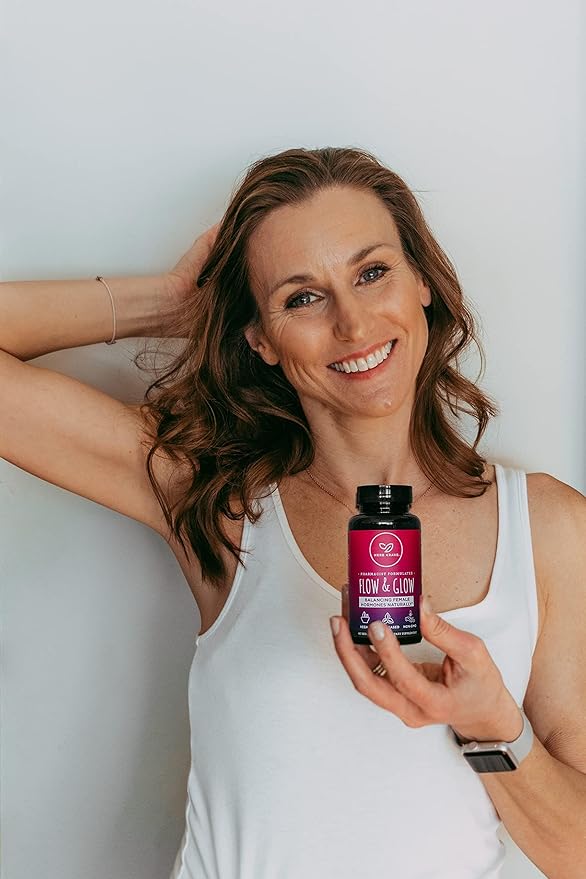 Flow and Glow Natural Hormone Balance for Women - PMS & Menopause Relief for Cramps, Mood Swings & Night Sweats with Donq Quai & Black Cohosh for Menopause - 60 Vegan Capsules (2 Pack)