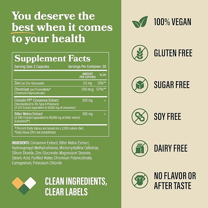 DAIKEN Bitter Melon, Cinnamon & Chromium, 90,000 mg Equivalent Per Serving Extra Strength, 100% Vegetarian Bitter Melon Capsules with Cinnamon Chromium & Zinc, 60 Capsules