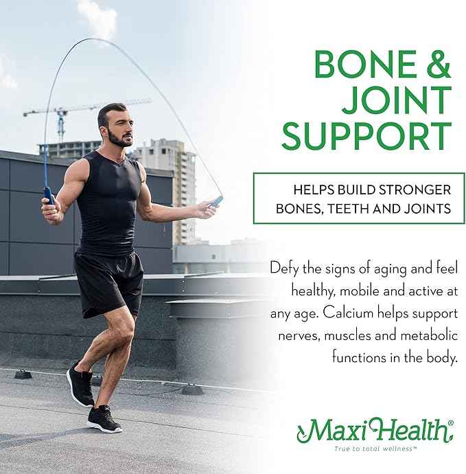 Maxi Health Men and Women 500 mg Calcium Supplement with Vitamin D3 (2000 IU), Magnesium (250 mg) and Vitamin K2 (150 mcg) - Bone, Teeth and Joint Support - 120 Capsules