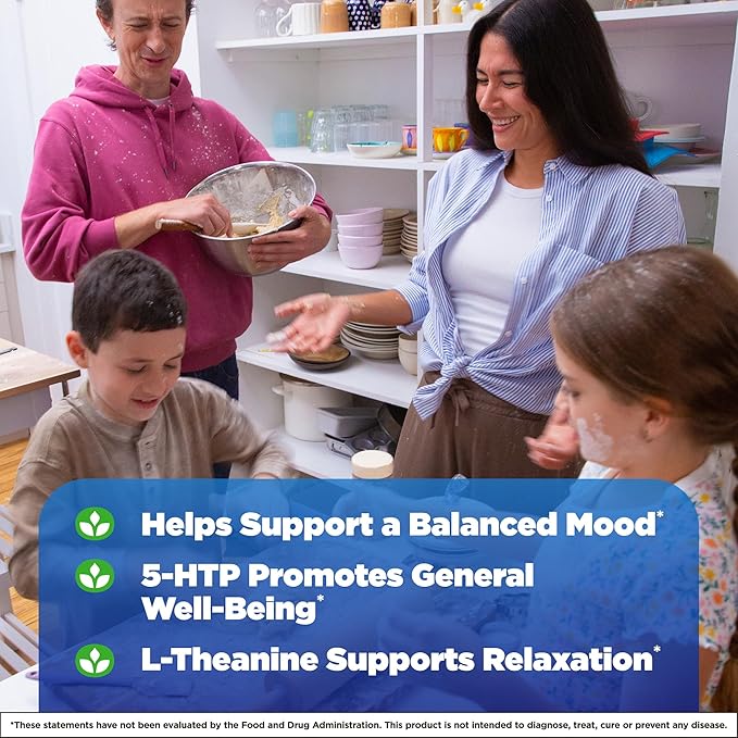 Natrol Mood Positive 5-HTP 50mg With L-Theanine, Vitamin B6, Vitamin B12 and Folate, Dietary Supplement Helps Support a Positive Mood, 50 Tablets, 25-50 Day Supply