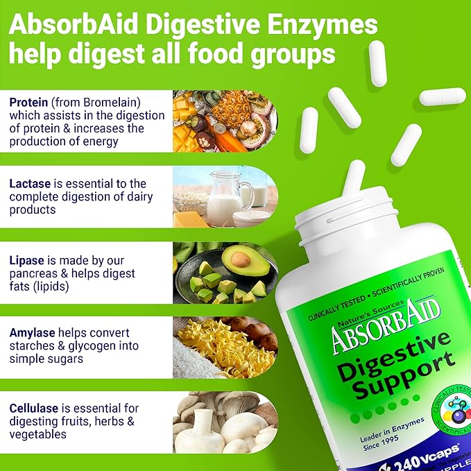 AbsorbAid Digestive Enzymes 240 vCaps, Proven to Increase Vital Nutrient Absorption by up to 71%
