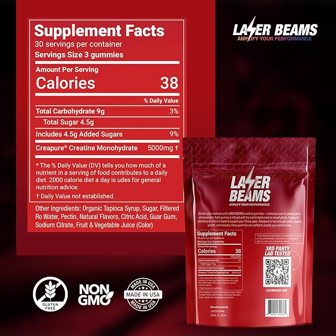 Creatine Monohydrate Gummies - 5g Creapure Creatine per Serving - Vegan, Cosmic Cherry Flavor - Boost Muscle Strength, Endurance, Recovery & Mental Focus - 90 Gummies, Gluten-Free