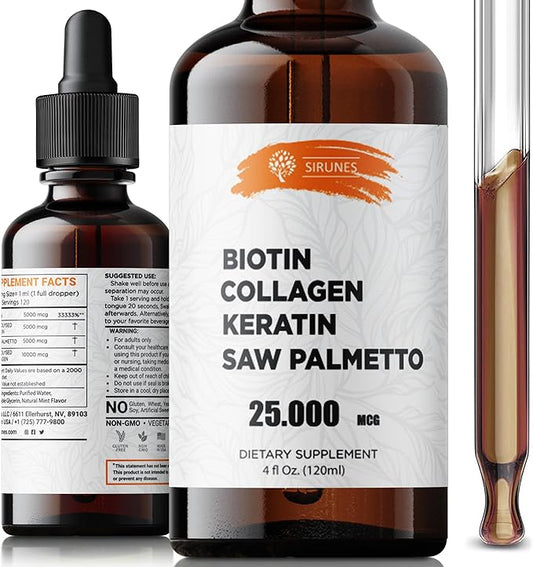 Liquid Collagen Supplements for Women - Comprehensive Formula Hair Skin Nails Supplement with 10000mcg Collagen 5000 mcg Biotin 5000 mcg Keratin 5000 mcg Saw Palmetto, Made in USA, 4fl oz