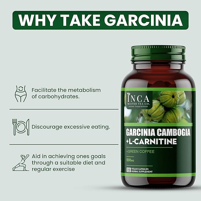INCA MASTER TEA - 1600mg Garcinia Cambogia & L-Carnitine Complex - Belly Fat Burner for Women & Men - 120 High Potency Diet Pills - Fast Acting Best Hunger Suppressant for Your Fitness