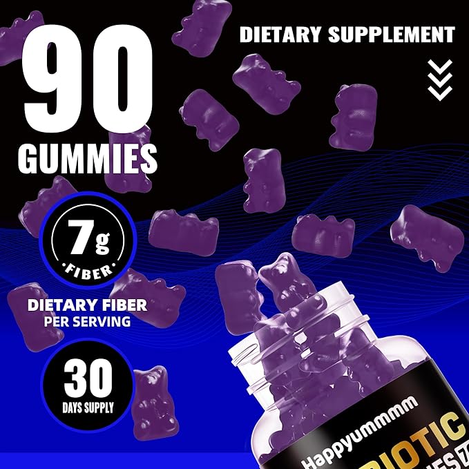 Prebiotic Fiber Gummies for Adults, 7G Extra Strength, Zero Sugar Added, 90 Pectin Based Gummies, Digestive Health & Regularity Support-Blueberry-2pack