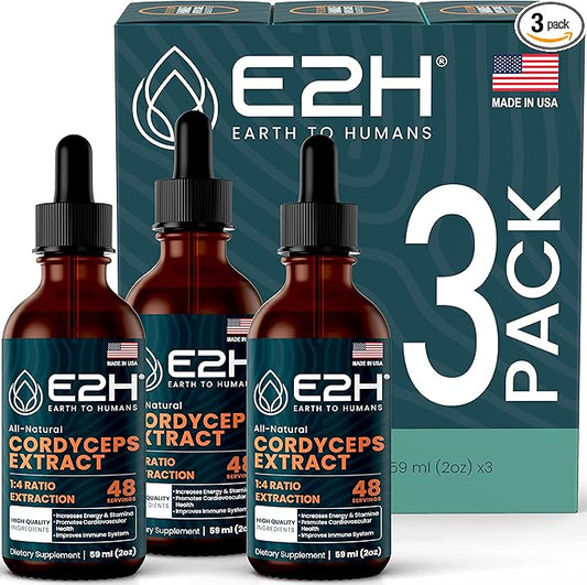 E2H Cordyceps Mushroom Extract - All-Natural Immune System, Energy & Stamina Support from Advanced Mushroom Supplement - Cordyceps Mushrooms Supplement - Non-GMO, Vegan (3 Bottles)