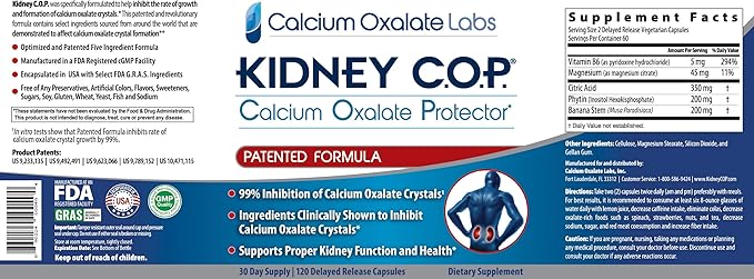 Kidney COP Calcium Oxalate Protector 120 Capsules, Patented Kidney Support for Calcium Oxalate Crystals, Helps Stops Recurrence of Stones, Stronger Than Chanca Piedra Stone Breaker Supplements 3 Pack
