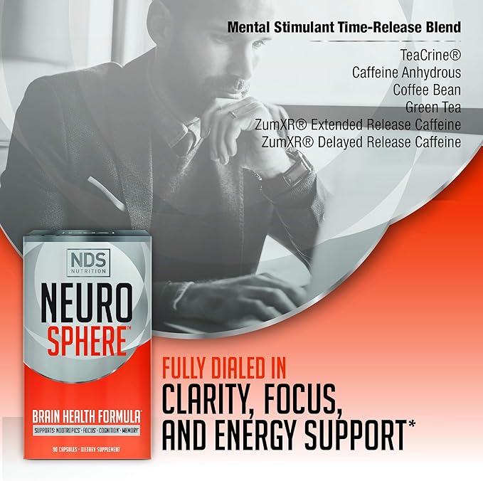 NDS Nutrition Neuro Sphere - Brain Health Formula - Nootropic, Increase Focus and Energy, Enhance Concentration, Antioxidant and Immunity Support - 90 Capsules