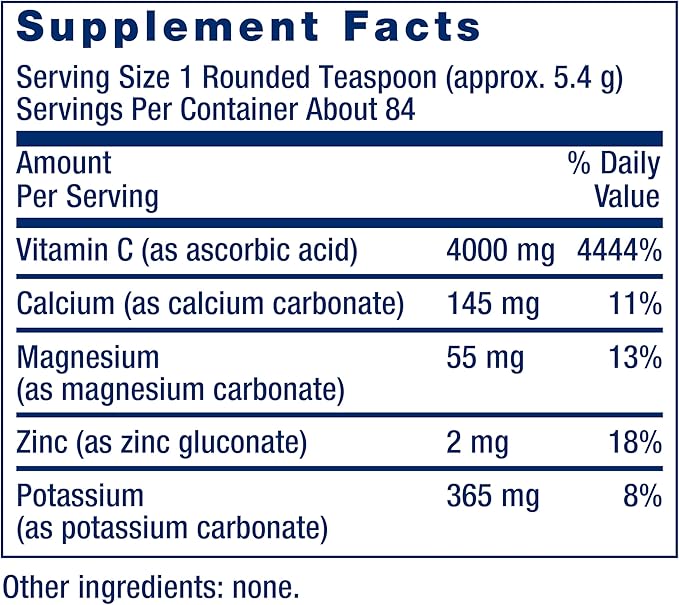 Life Extension Buffered Vitamin C Powder, Buffering Minerals, Calcium, Magnesium, Potassium & zinc, for Sensitive stomachs, Gluten Free, Non-GMO, Vegetarian, 454 Grams, About 84 Servings