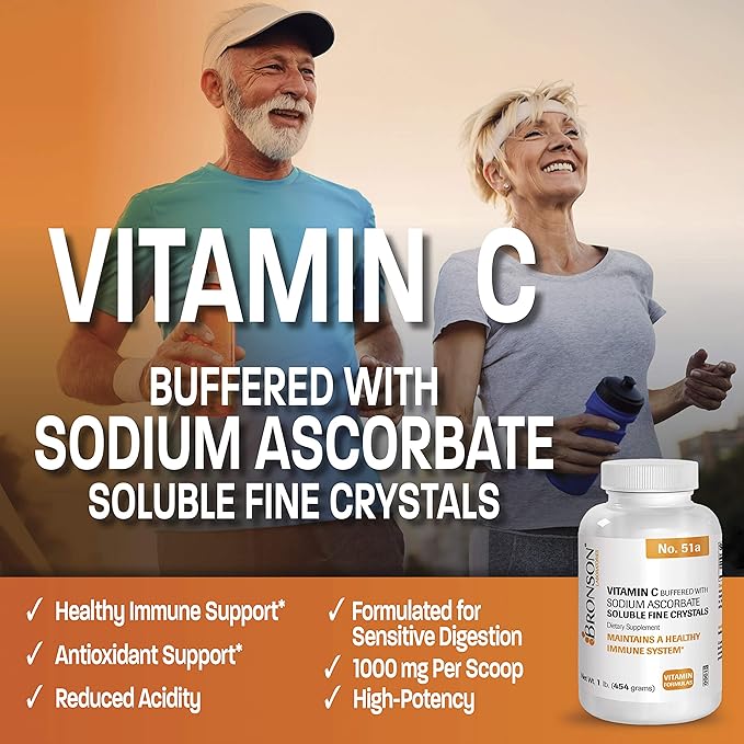 Buffered Vitamin C Powder Ascorbic Acid Buffered with Sodium Ascorbate Soluble Fine Crystals – Promotes Healthy Immune System and Cell Protection – Powerful Antioxidant - 1 Pound (16 Ounces)