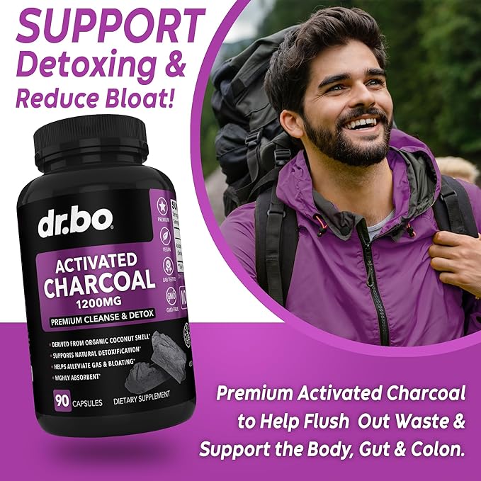 Activated Charcoal Capsules Cleanse Detox - 1200mg Organic Coconut Charcoal Pills for Stomach Gas and Bloating Relief for Men Women Kids - Active Capsules Powder Binder Activated Supplements for Gut