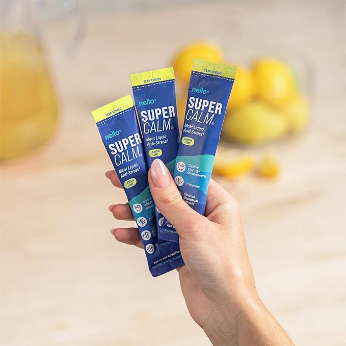 Supercalm Drink Mix - Ashwagandha KSM 66, Magnesium Glycinate & L-Theanine Supplement, Vitamin D3 - Ashwagandha Root Extract - Focus and Relaxation Support (20 Travel Packets) - Lemon Lime