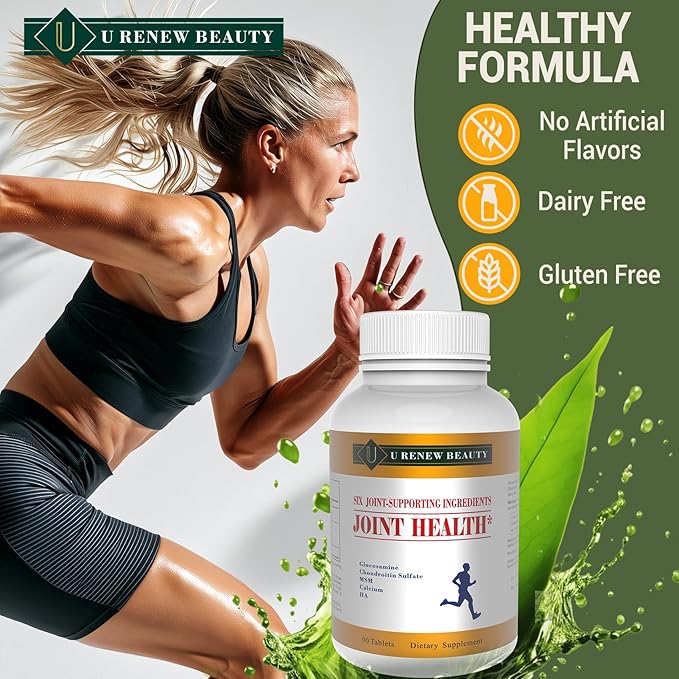 U Renew Beauty Glucosamine Chondroitin MSM and Hyaluronic Acid Calcium Supplements Used for Cartilage & Joint Health & Flexibility Repair Support Formula,Non-GMO Ingredients,Gluten Free,90 Tablets