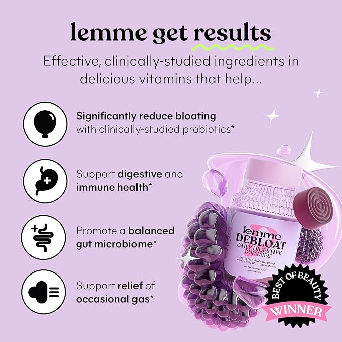 Lemme Debloat - Digestive & Gut Health Gummies with 2 Clinically Studied Probiotics & Prebiotic, 3 Billion CFUs - Vegetarian, Gluten Free, Non GMO, BlackBerry Flavor (60 Count) (Pack of 2)