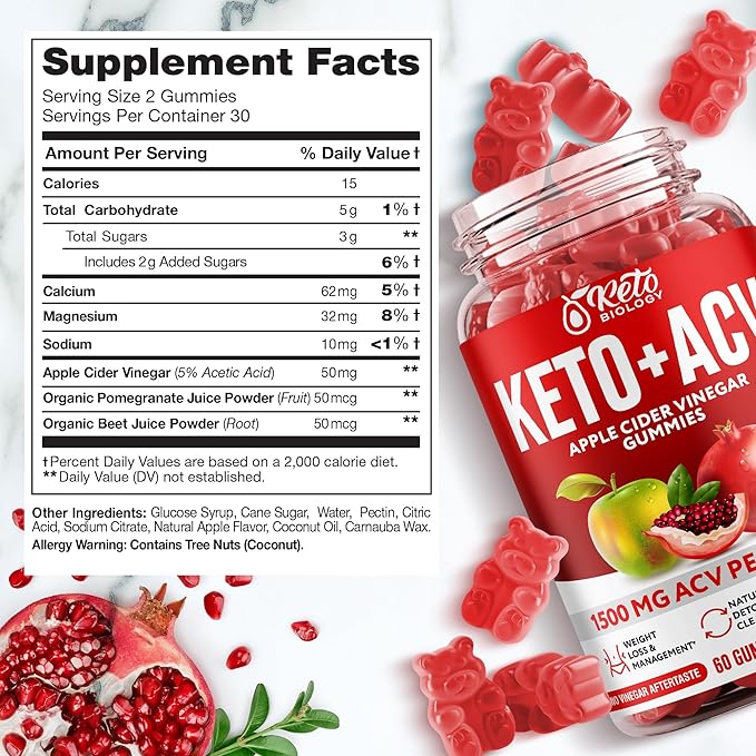 Keto ACV Gummies for Weight Loss & Detox - ACV Keto Gummies 1500 mg - Vegan Apple Cider Vinegar Gummies for Ketosis, Metabolism & Energy - AC Keto Gummies - 60 Count