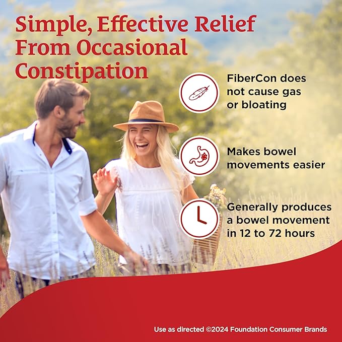 FiberCon Fiber Therapy Coated Caplets, Safe, Simple & Comfortable Insoluble Fiber for Bowel Irregularity, Comfortable Constipation Relief with No Gas or Bloating, 140 Caplets