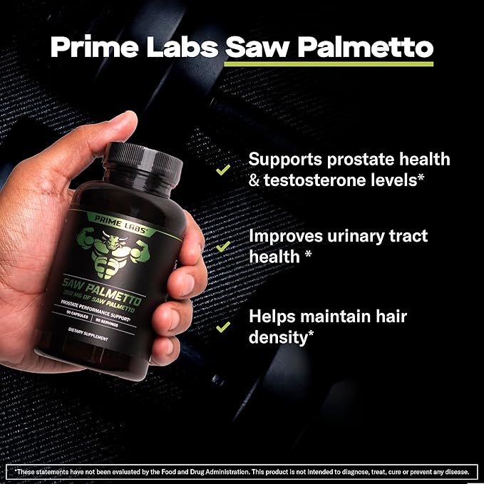 Prime Labs Saw Palmetto for Men (2-Pack) - Prostate & Urinary Health Supplement, Hair Loss Support, DHT Blocker - 20:1 High-Potency 350mg of Saw Palmetto Extract per Serving