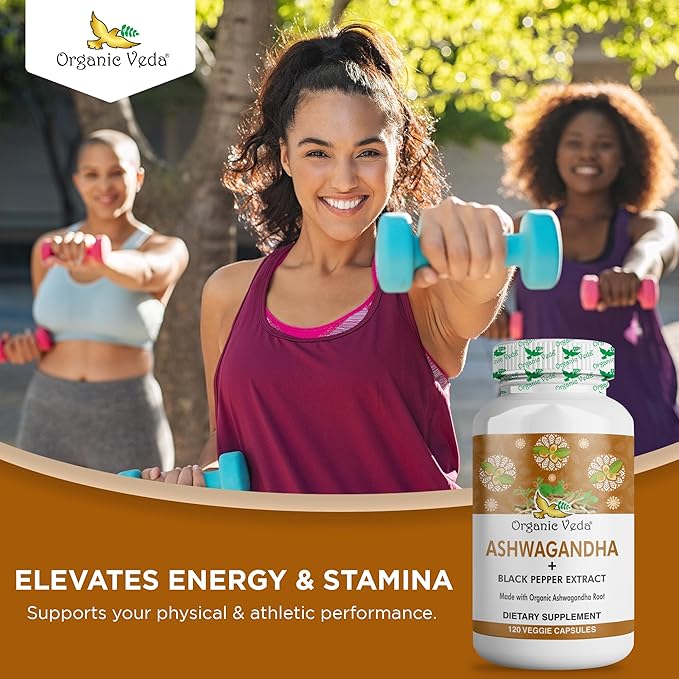 Organic Veda Ashwagandha Supplements, 1500mg - Ashwagandha Capsules with Black Pepper Extract - Made from Pure 100% Organic Ashwagandha Root - Mood Support Supplement & Energy, 120 Veggie