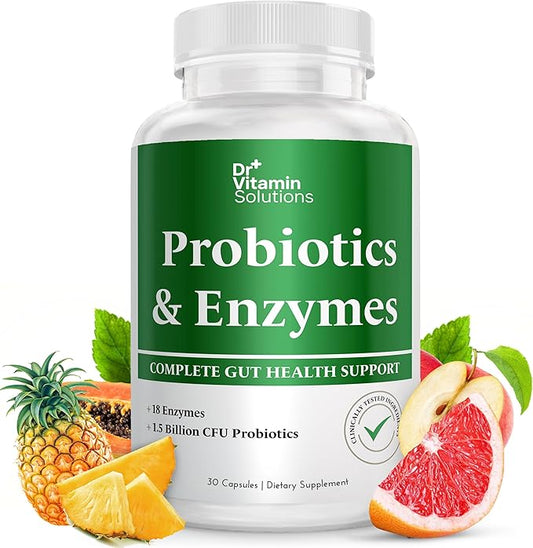 Probiotics and Multi Enzymes with Prebiotics for Digestive Health & Bloating Relief for Women & Men, Enzymes & Probiotics for Gut & Digestion - 30 Caps (1 Bottle, 30 Capsules)