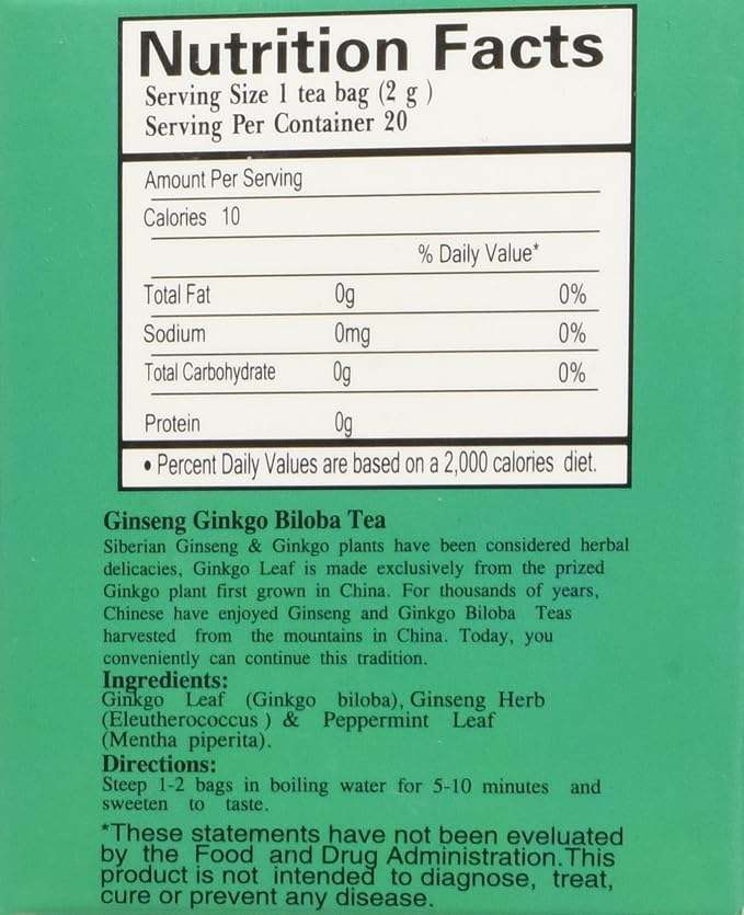 Royal King Ginseng Ginkgo Biloba Tea (20 Bags)