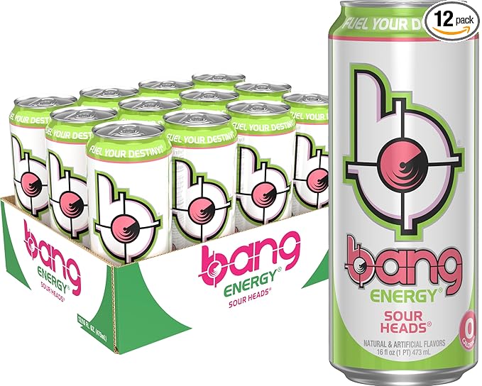 Bang Energy Sour Heads, Sugar-Free Energy Drink, 16-Ounce (Pack of 12)