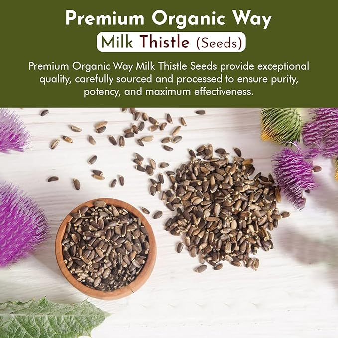 Organic Way Whole Milk Thistle Seeds (Silybum marianum) - European Wild-Harvest, Organic & Kosher Certified, Vegan, Non GMO & Gluten Free, USDA Certified, Origin - Albania (2 Oz)