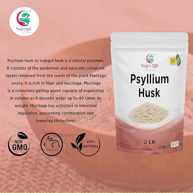 Psyllium Husk Whole 2 Lb | 98% Purity | Use in Smoothies, Cooking and Baking | Unflavored, Fine Ground, 100% Natural, Non GMO | by Yogi's Giftยฎ