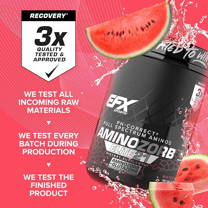EFX Sports Aminozorb Elite 21 | PH-Correct, Full Spectrum Aminos + Glutamine | Essential & Non Essential Aminos | Zero Sugars | 30 Servings (Watermelon)