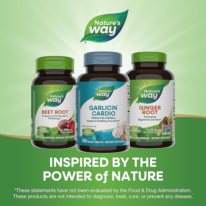 Nature's Way Garlicin Cardio, Premium Herbal, Supports Healthy Circulation*, No Garlic Taste, Vegan, 180 Tablets (Packaging May Vary)