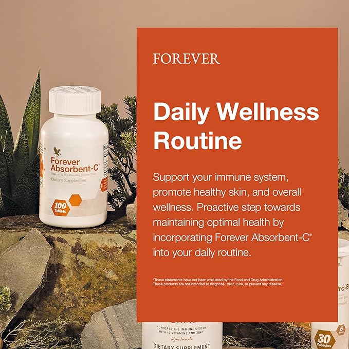 Forever Living - Absorbent-C - Orange, Honey Flavor with Oat Bran - Vitamin C for Immune Support and Skin Health - 100 Chewable Tablets (Pack of 2)