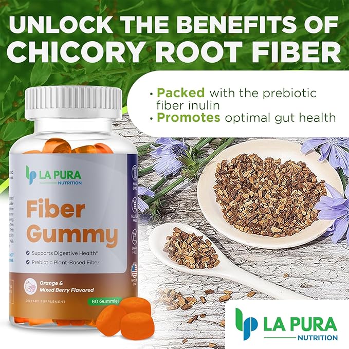 LaPura Prebiotic Chicory Root Fiber Gummy 5g, 60 Gummies - Supports Digestive Health, Prebiotic Plant-Based Fiber Blend - Orange & Mixed Berry Flavor - Non-GMO, Gluten-Free, Made in USA