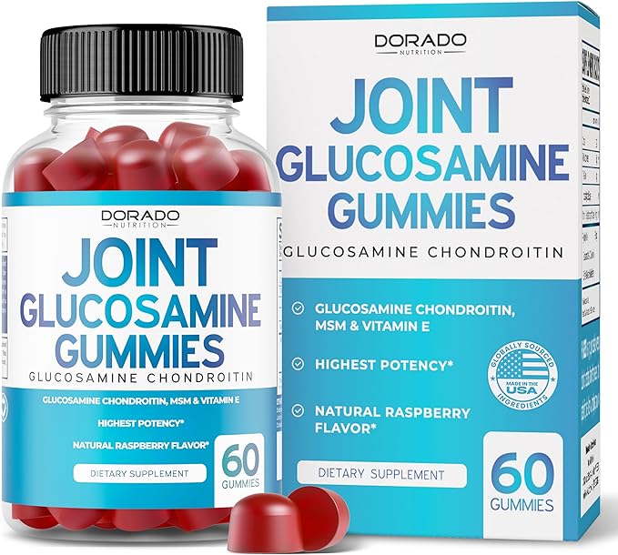 Glucosamine Chondroitin Gummies Joint Supplement - Glucosamine Gummies For Adults Nutritional Supplements - Joint Supplements for Men & Women - Delicious Raspberry Flavor - (60 Count)