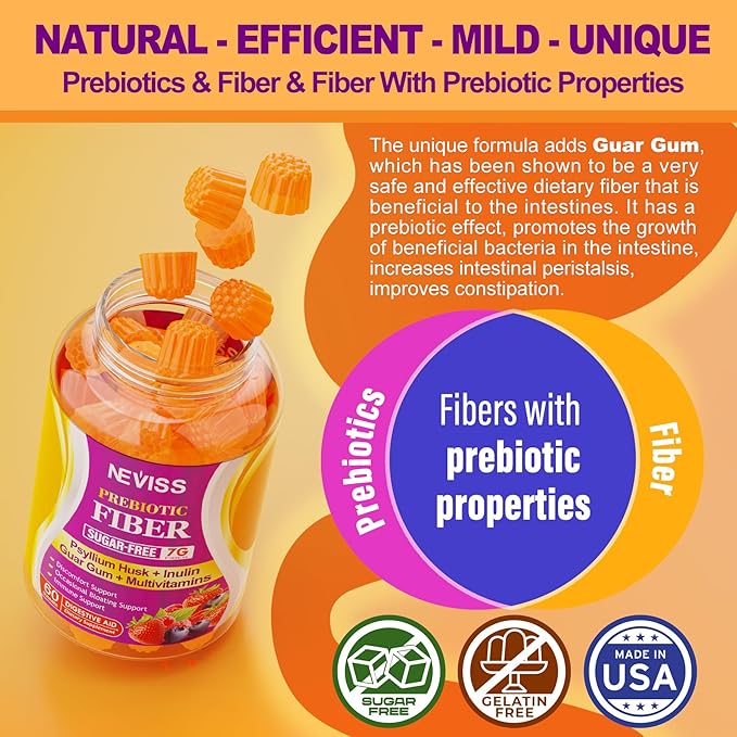 1Pack Fiber Gummies with Probiotics for Adults, 7G Soluble Fi ber + Insoluble Fi ber, Sugar Free with Psyllium Husk, Inulin, Fos, Multivitamins for Daily Digestive Health, Regularity Gut Support