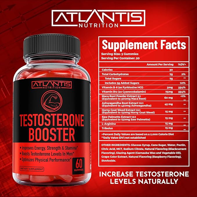 Atlantis Nutrition Keto Apple Cider Vinegar 60 Gummies + Testosterone Booster 2-Pack (120 Gummies)
