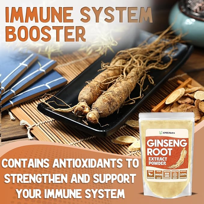 XPRS Nutra Ginseng Root Extract Powder - Ginseng Powder Supports Cognitive Function, Physical Performance, and Immune System - Vegan Friendly Panax Ginseng in Powder Form (8 Ounce)