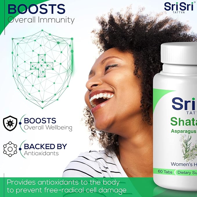 Sri Sri Tattva Shatavari Asparagus Racemosa Dietary Supplements – 60 Tablets 500mg Organic Shatavari– Reproductive Health Ayurvedic Herb for Balancing Vata & Pitta