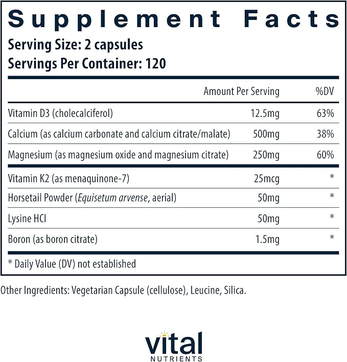 Vital Nutrients Osteo-Nutrients II | Vitamin K2 + D3, Calcium, Boron, and Magnesium for Bone Strength* | Healthy Heart Support | Vegetarian Supplement | Gluten, Dairy, Soy Free | 240 Capsules