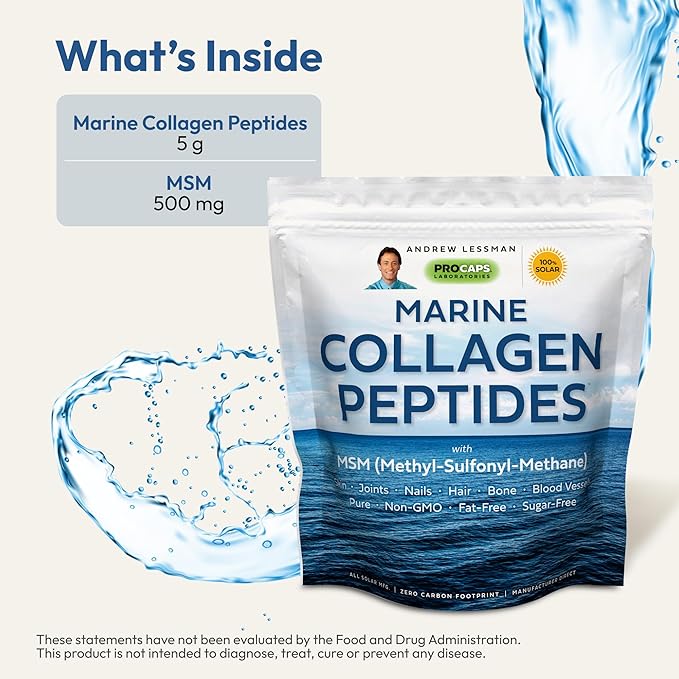 ANDREW LESSMAN Marine Collagen Peptides Powder and MSM 240 Servings - Supports Radiant Smooth Soft Skin, Comfortable Joints. Pure. Super Soluble No Fishy Flavor No Additives Non-GMO