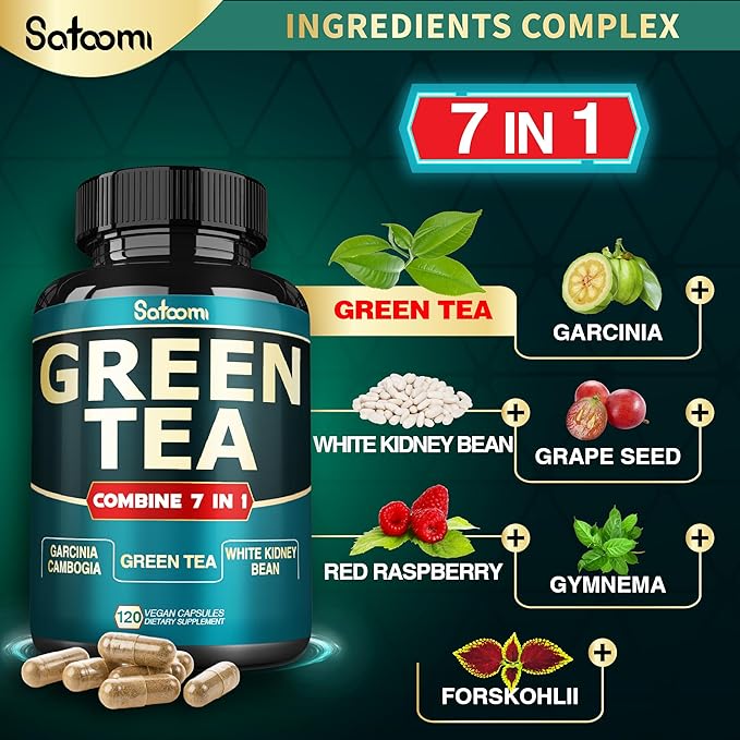13x Green Tea Extract Capsules 13200mg per Serving with Garcinia Cambogia, Kidney Bean, Raspberry, Grape Seed, Gymnema & Forskohlii - Support Body Management, Mind & Immunity System - 120 Capsules